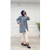 Taşlı tunik ceket kar yıkamalı mavi d2516