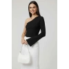 Tek Omuzlu Basic Bluz Siyah T4275