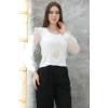 Tokalı tül kollu bluz beyaz t4071