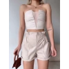 Tüllü deri crop bej w24615