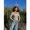 V yaka çizgili bluz beyaz A3699
