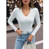 V yaka kaşkorse bluz beyaz w3817