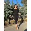 V yaka Uzun kollu midi boy elbise siyah A3154