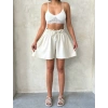 Volanlı keten şort bej s255058
