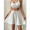 Volanlı keten şort bej s255058