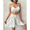 Volanlı keten şort bej s255058