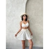 Volanlı keten şort bej s255058