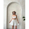 Volanlı keten şort bej s255058