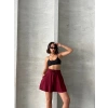 Volanlı keten şort bordo s255058