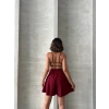 Volanlı keten şort bordo s255058