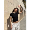 Yaka kol garnili ön parçalı bluz