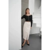 Yırtmaçlı uzun deri etek krem