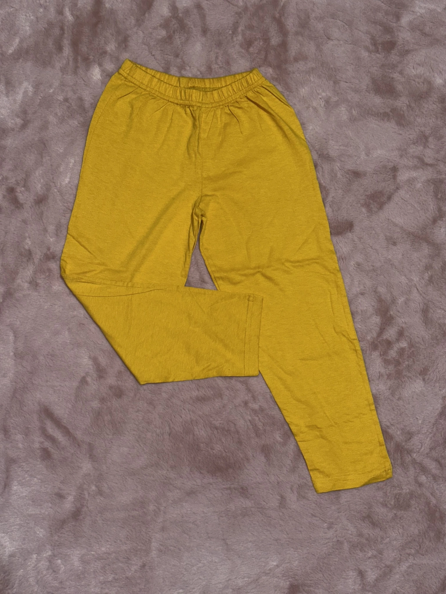 2-8 yaş erkek çocuk pijama beli lastikli düz renk hardal