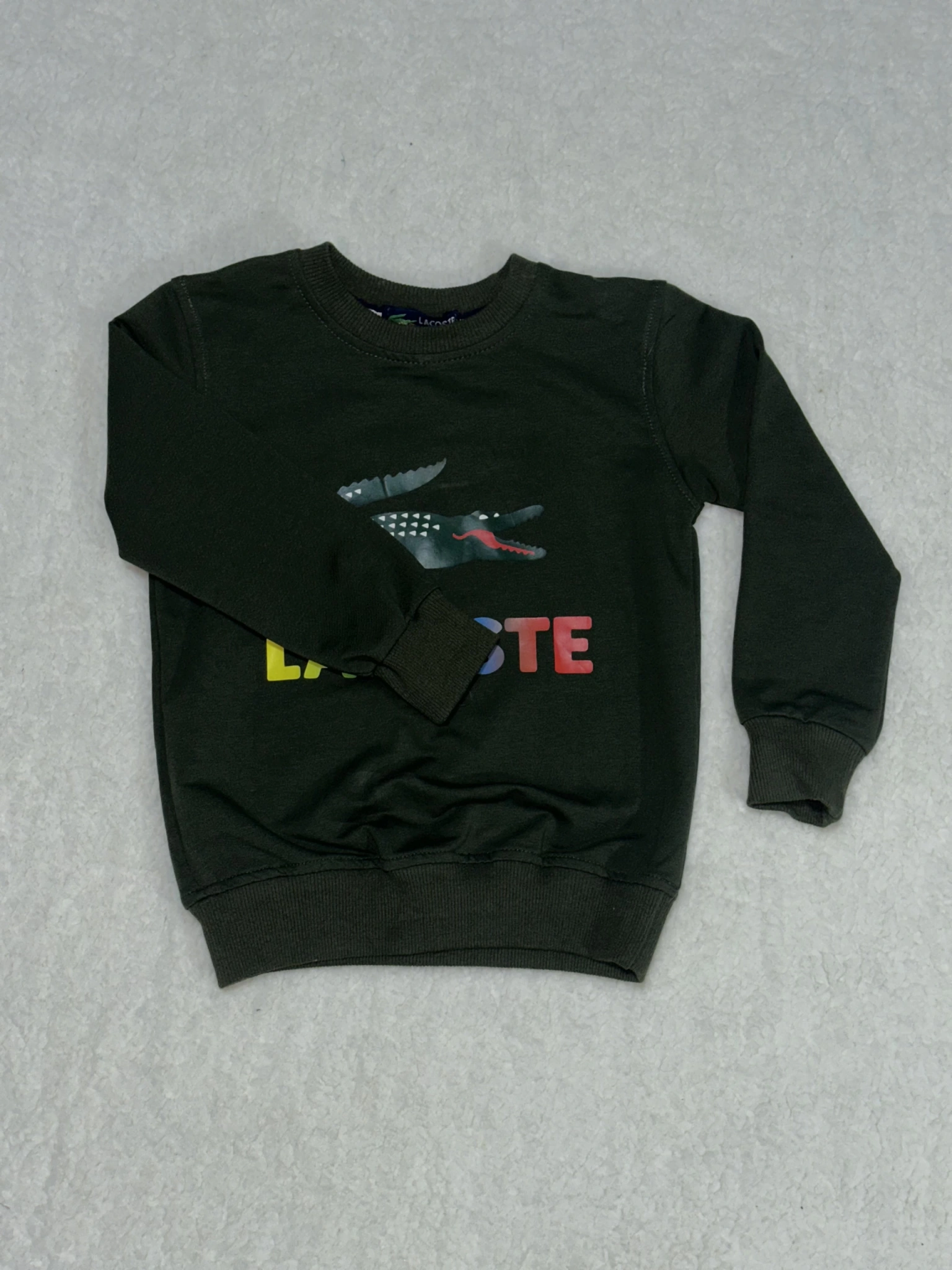 Timsah baskılı bisiklet yaka sweatshirt erkek çocuk haki