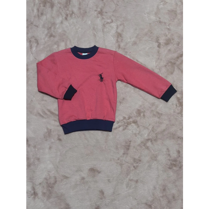 1-7 yaş Armalı bisiklet yaka lacivert biyeli sweatshirt fuşya