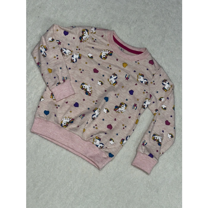 Karakter kalpli baskılı pembe kız çocuk bisiklet yaka sweatshirt