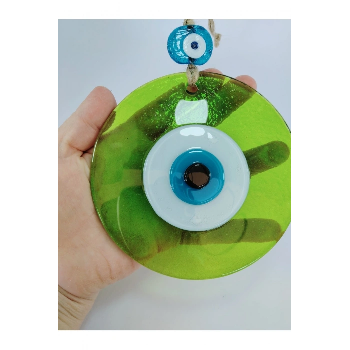Yeşil Nazar Boncuğu 12 Cm El Yapımı Cam Duvar Dekoru Hediyelik Eşya
