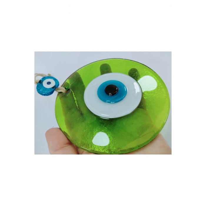 Yeşil Nazar Boncuğu 12 Cm El Yapımı Cam Duvar Dekoru Hediyelik Eşya
