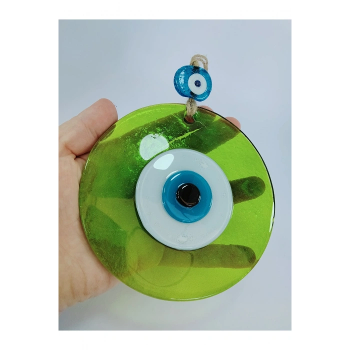 Yeşil Nazar Boncuğu 12 Cm El Yapımı Cam Duvar Dekoru Hediyelik Eşya