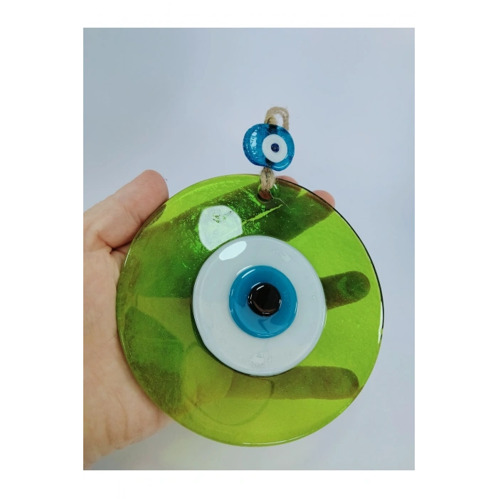 Yeşil Nazar Boncuğu 12 Cm El Yapımı Cam Duvar Dekoru Hediyelik Eşya