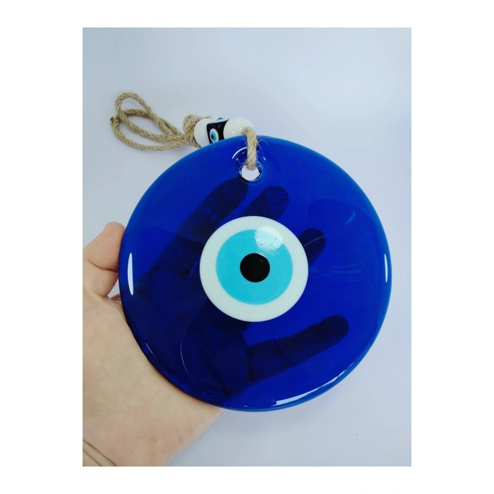 Büyük Nazar Bocuğu 14cm El Yapımı Cam Boncuk Hasır Ipli Duvar Dekoru