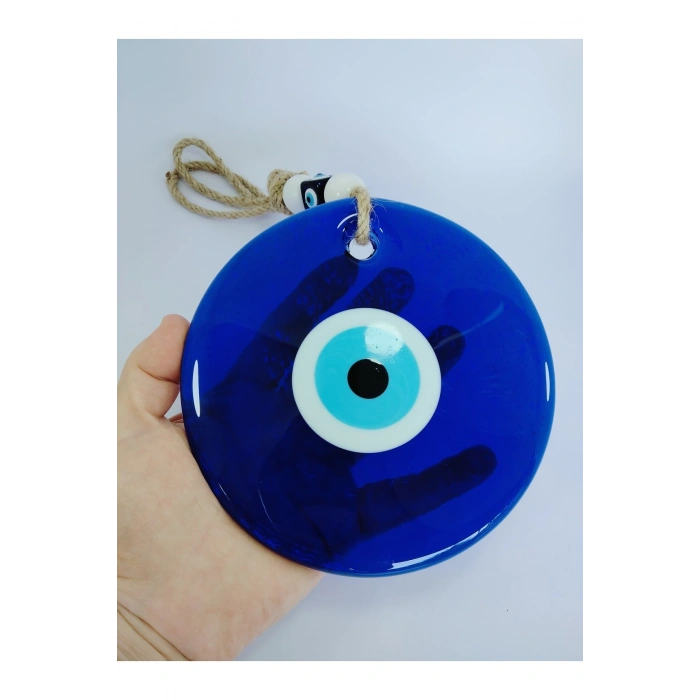 Büyük Nazar Bocuğu 14cm El Yapımı Cam Boncuk Hasır Ipli Duvar Dekoru