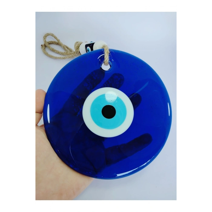 Büyük Nazar Bocuğu 14cm El Yapımı Cam Boncuk Hasır Ipli Duvar Dekoru