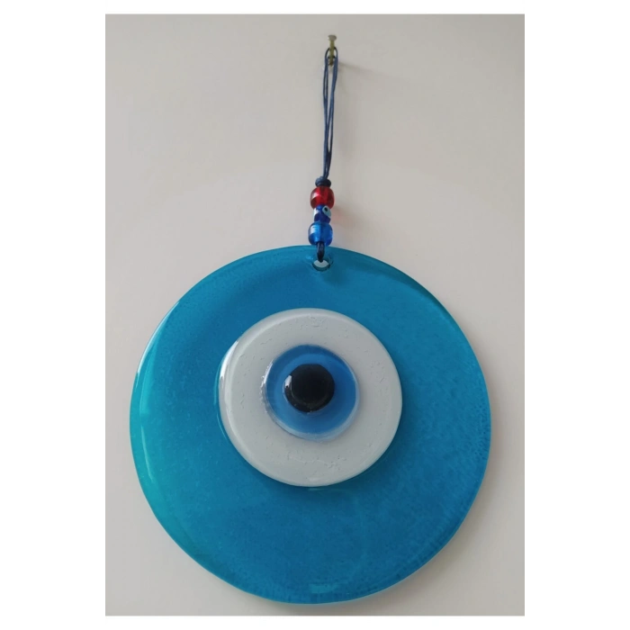 Turkuaz El Yapımı Büyük Cam Nazar Boncuğu 12 Cm