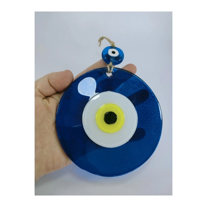 Mavi Büyük Cam Nazar Boncuğu 12 Cm El Yapımı Hediyelik Eşya