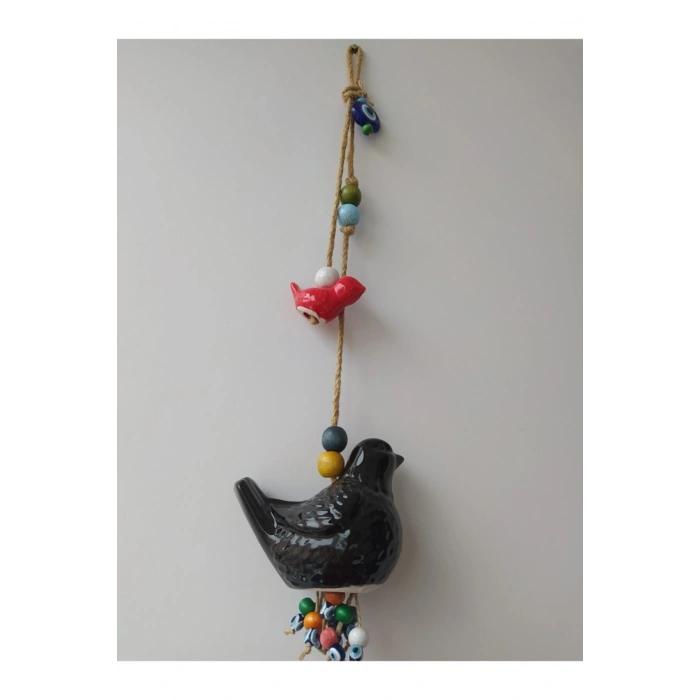 Seramik Ikili Kuş Nazarlık El Yapımı Duvar Dekoru Büyük Kuş 11*8 Cm Küçük Kuş 7*3 Cm