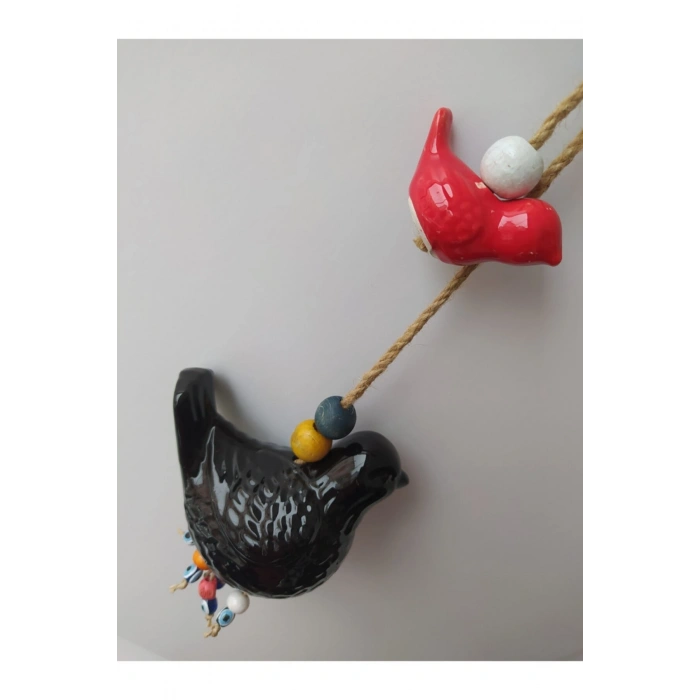 Seramik Ikili Kuş Nazarlık El Yapımı Duvar Dekoru Büyük Kuş 11*8 Cm Küçük Kuş 7*3 Cm