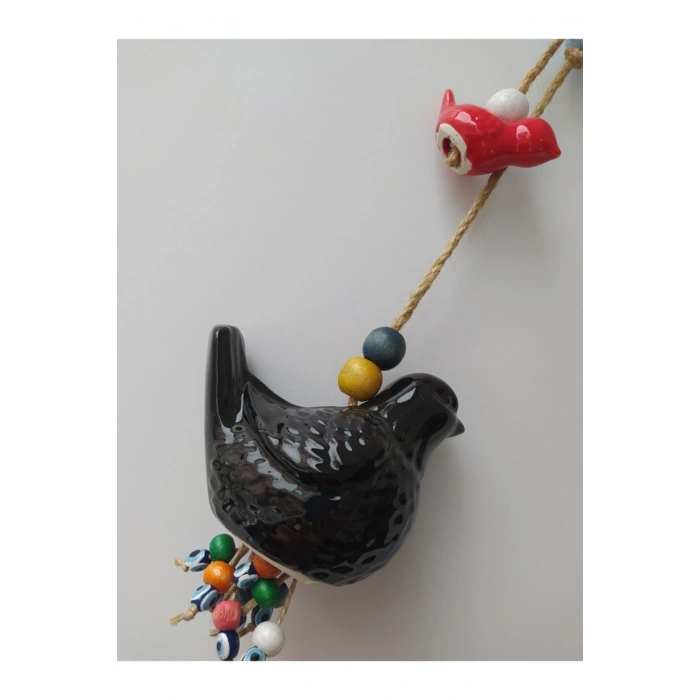 Seramik Ikili Kuş Nazarlık El Yapımı Duvar Dekoru Büyük Kuş 11*8 Cm Küçük Kuş 7*3 Cm