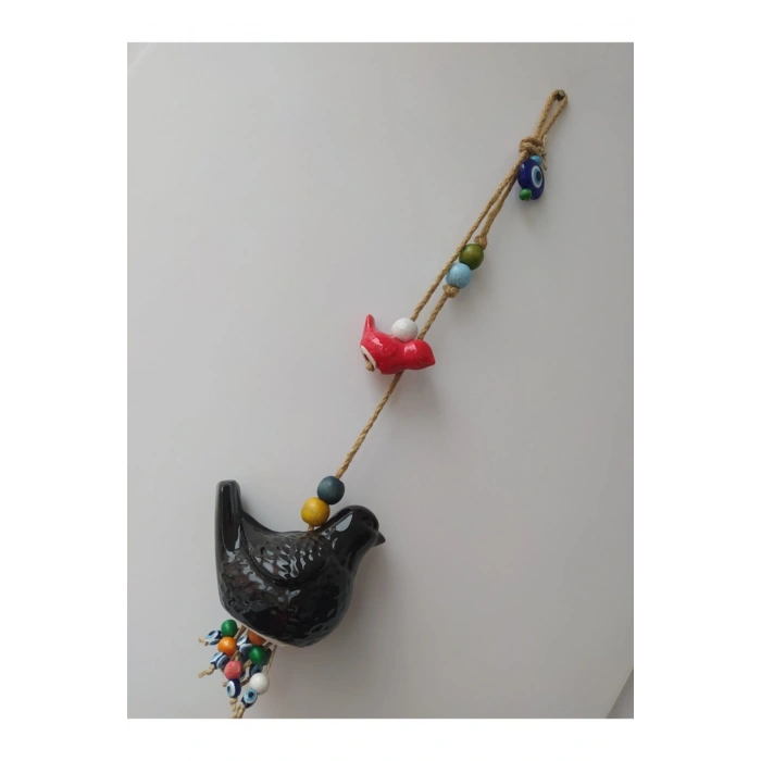 Seramik Ikili Kuş Nazarlık El Yapımı Duvar Dekoru Büyük Kuş 11*8 Cm Küçük Kuş 7*3 Cm