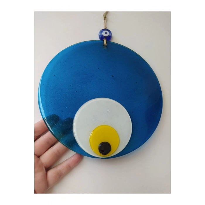 Turkuaz El Yapımı Büyük Cam Nazar Boncuğu 20 Cm