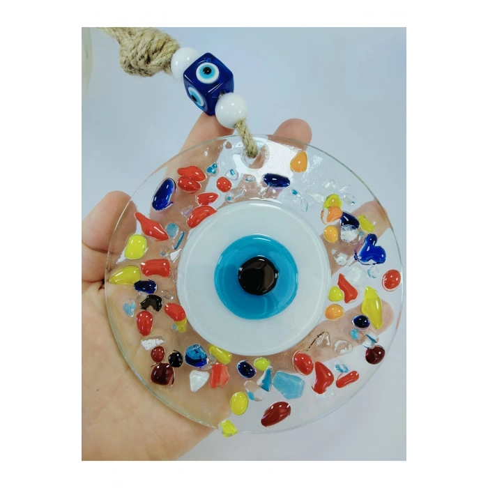 Renkli Nazar Boncuğu 12cm El Yapımı Cam Duvar Dekoru