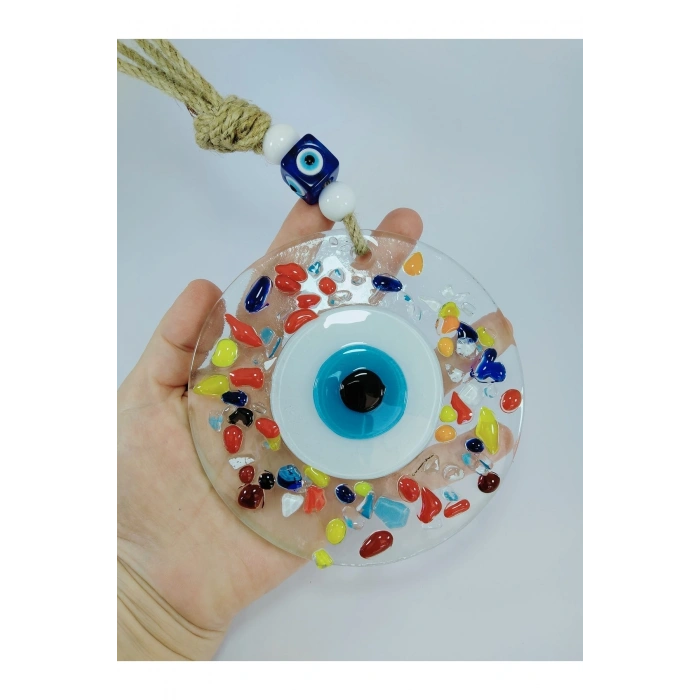 Renkli Nazar Boncuğu 12cm El Yapımı Cam Duvar Dekoru
