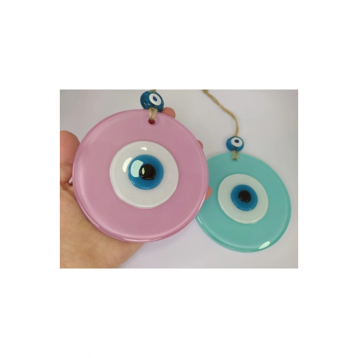 Opak Cam Nazar Boncuğu Ikili Set Toz Pembe Ve Cam Göbeği Duvar Dekoru