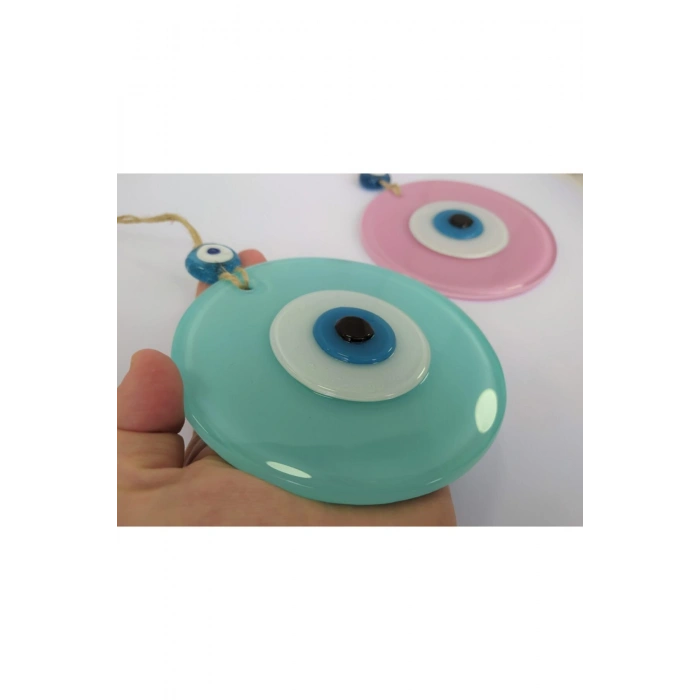 Opak Cam Nazar Boncuğu Ikili Set Toz Pembe Ve Cam Göbeği Duvar Dekoru