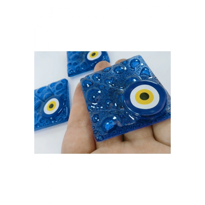 El Yapımı Cam Nazar Boncuklu Magnet Seti 5x5 Cm