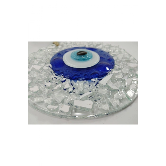 Beyaz Kırıntılı Cam Nazar Boncuğu El Yapımı Duvar Dekoru 13 Cm