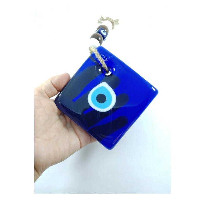 Kare Cam Nazar Boncuğu El Yapımı Duvar Dekoru 10*10 Cm Hediyelik Eşya