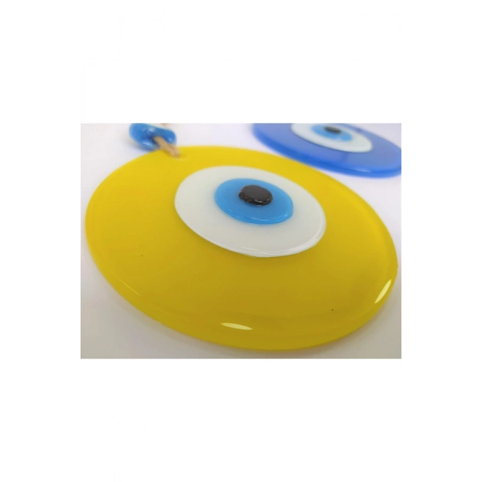 Opak Cam Nazar Boncuğu Ikili Set Mavi Ve Sarı Duvar Dekoru 12cm