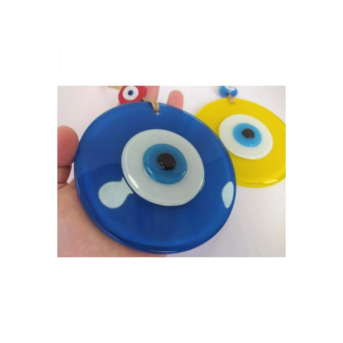 Opak Cam Nazar Boncuğu Ikili Set Mavi Ve Sarı Duvar Dekoru 12cm