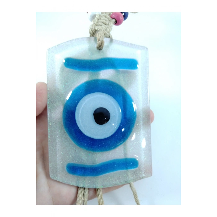 Dikdörtgen Nazar Boncuğu 11 X 7 Cm Özel Tasarım El Yapımı Makrome Duvar Dekoru Hediyelik Eşya