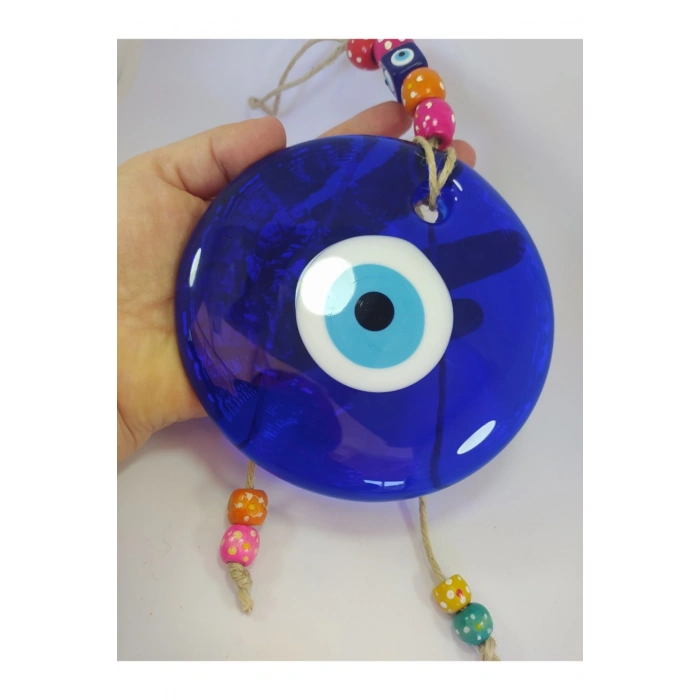 Renkli Boncuklu Büyük Nazar Boncuğu 13cm El Yapımı Cam Duvar Dekoru