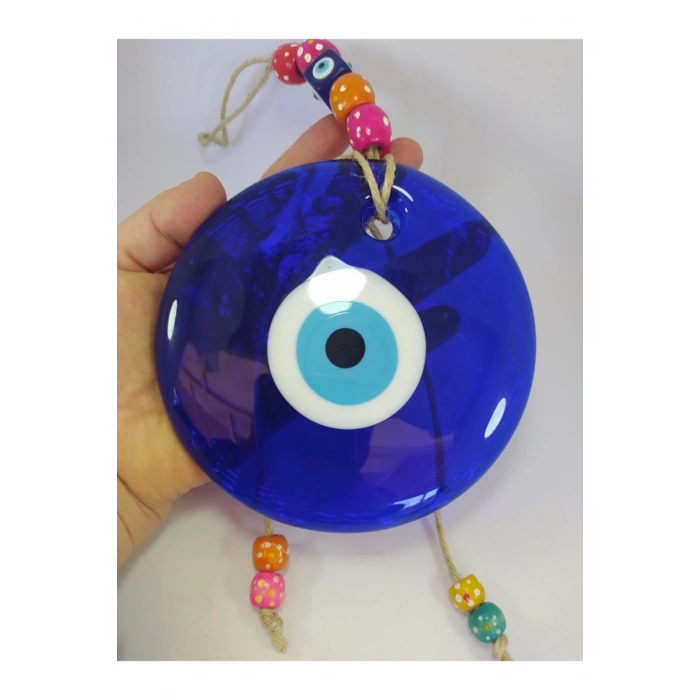 Renkli Boncuklu Büyük Nazar Boncuğu 13cm El Yapımı Cam Duvar Dekoru