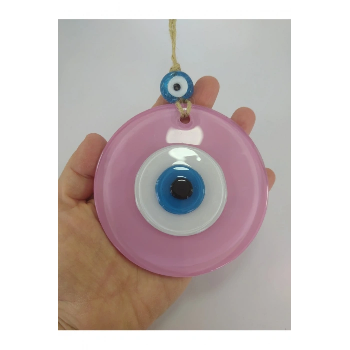 Opak Toz Pembe Nazar Boncuğu 10 Cm El Yapımı Cam Duvar Dekoru Hediyelik Eşya