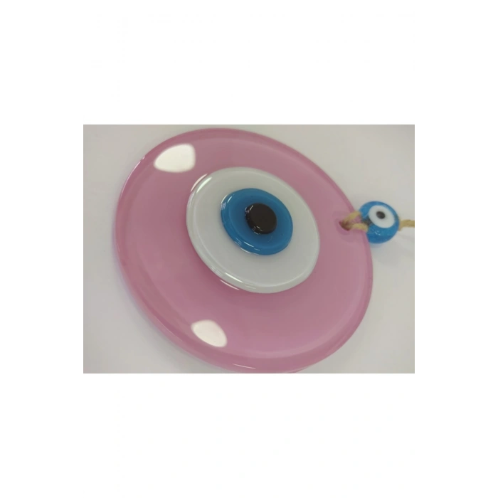 Opak Toz Pembe Nazar Boncuğu 10 Cm El Yapımı Cam Duvar Dekoru Hediyelik Eşya