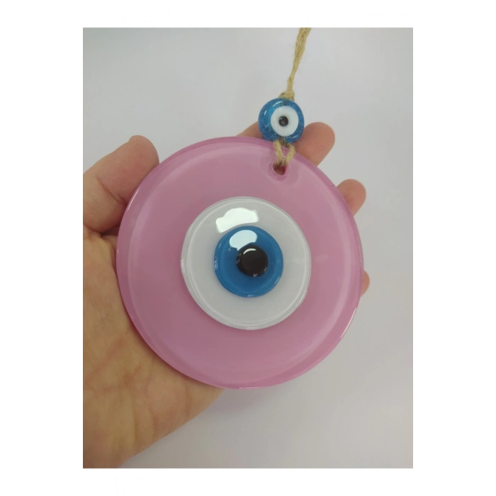 Opak Toz Pembe Nazar Boncuğu 10 Cm El Yapımı Cam Duvar Dekoru Hediyelik Eşya