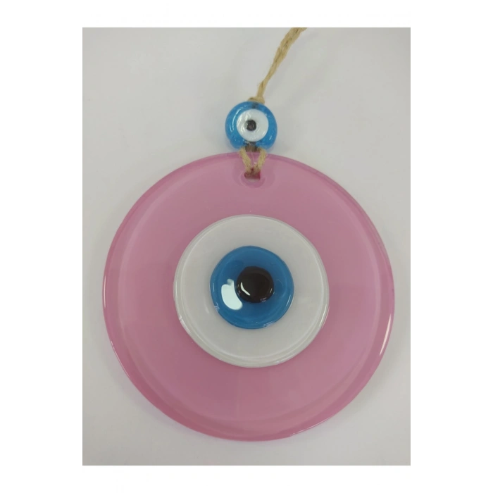 Opak Toz Pembe Nazar Boncuğu 10 Cm El Yapımı Cam Duvar Dekoru Hediyelik Eşya